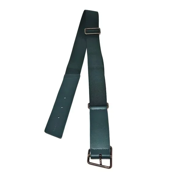 Akris Size 85 Green Leather and Elastic Belt with Trapezoid Buckle Sporty-Belt - Picture 4 of 15
